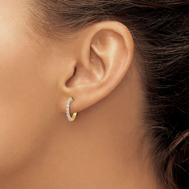 14K Yellow Gold Lab Grown Diamond SI1/SI2, G H I, Hinged Hoop Earrings