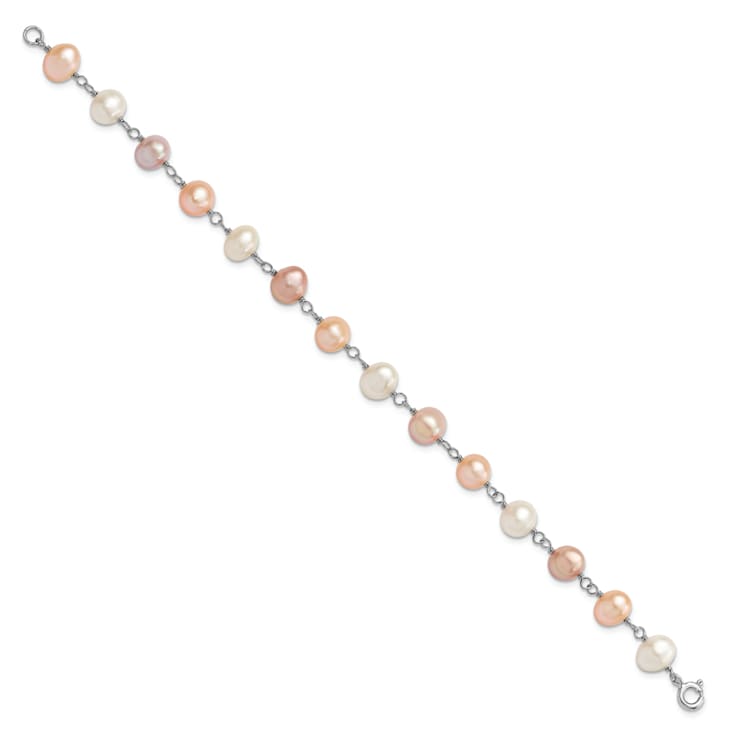 Rhodium Over Sterling Silver Multi-color Freshwater Pearl
Necklace/Bracelet/Earring Set