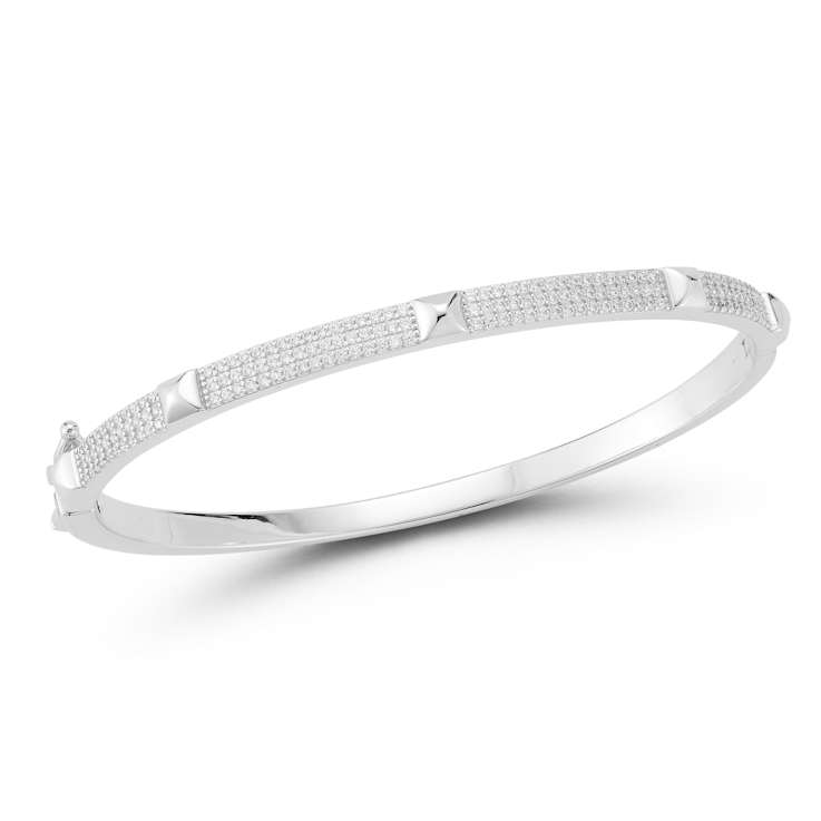 Rachel Zoe Pave CZ Nailhead Bangle Bracelet in Rhodium Over Sterling Silver