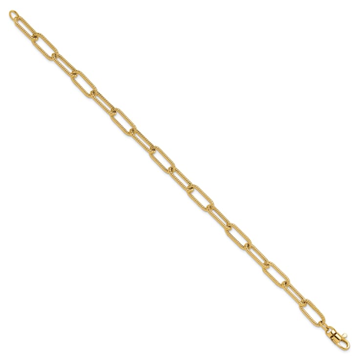 14K Yellow Gold Polished Textured Oval Link Bracelet