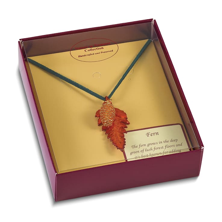 Iridescent Copper Fern Leaf and 24k Yellow Gold Dipped Pine Cone 20 Inch Necklace