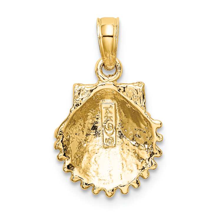 10K Yellow Gold 2D Beaded Textured Scallop Shell Charm