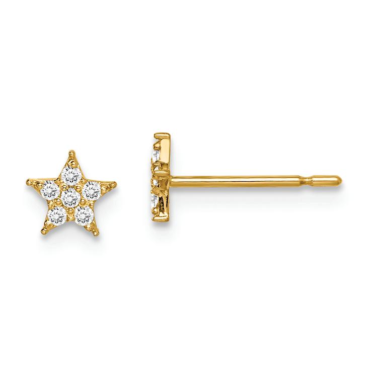 14k Yellow Gold 5.42mm Star with Cubic Zirconia Stud Earrings