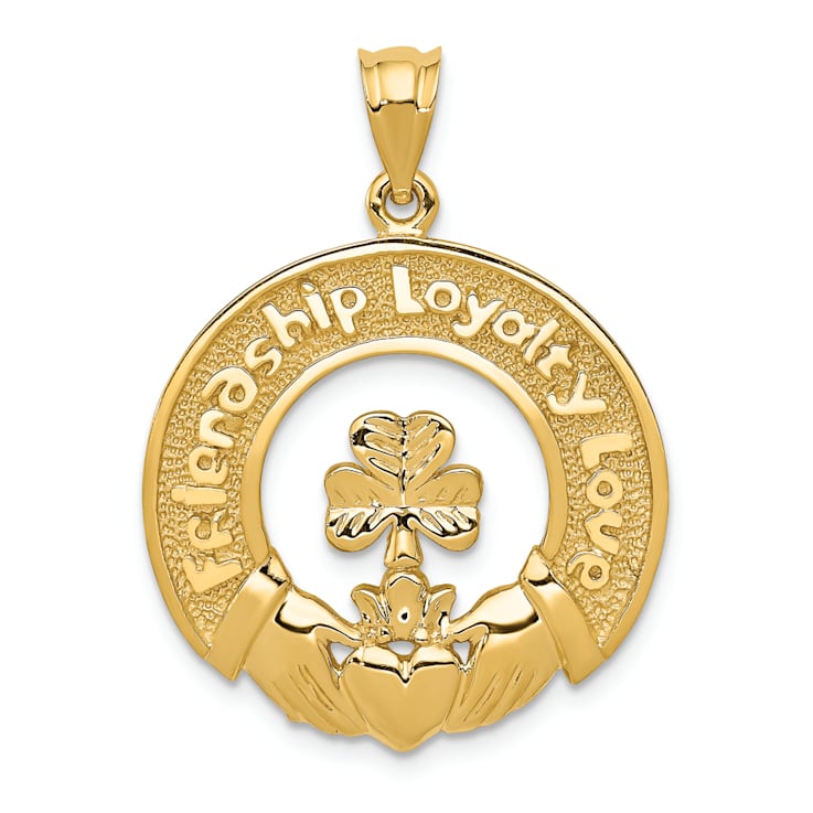 14k Yellow Gold Textured Claddagh Leaf Pendant