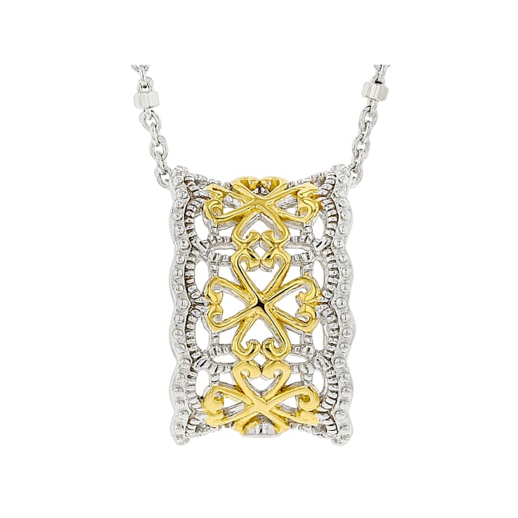 CZ Filigree Pendant With Chain In Platinum-Enhanced Sterling Silver And
18K Gold Over Sterling Silver