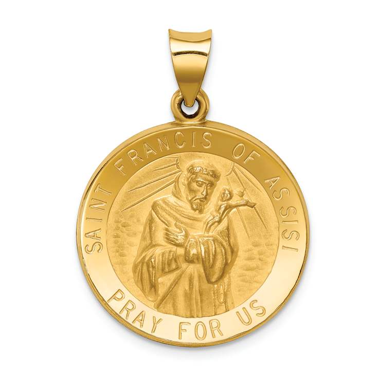 14k Yellow Gold Polished and Satin St. Francis of Assisi Medal Pendant