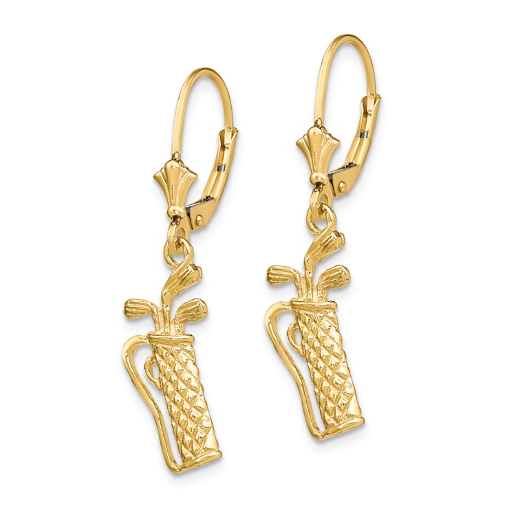 14k Yellow Gold Textured Golf Bag Dangle Earrings