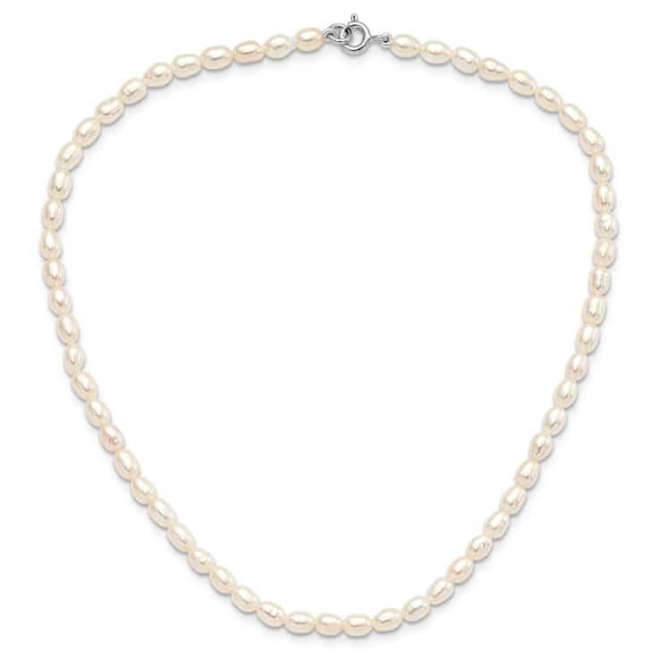 Rhodium Over Sterling Silver 4-5mm White Rice FWC Pearl Children's Necklace