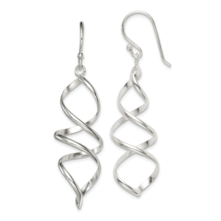 Sterling Silver Polished Corkscrew Twisted Dangle Earrings