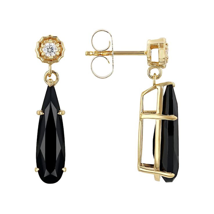 Black Spinel Pear And Lab-Created Moissanite Earrings In 18K Gold Over
Sterling Silver 5.24ctw