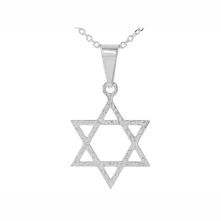 Diamond Cut Star Of David Pendant Necklace In Sterling Silver 18 Inch
