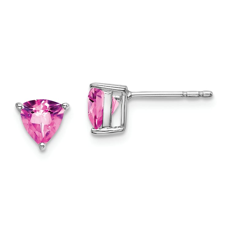 Rhodium Over 14K White Gold Trillion Lab Created Pink Sapphire Earrings
