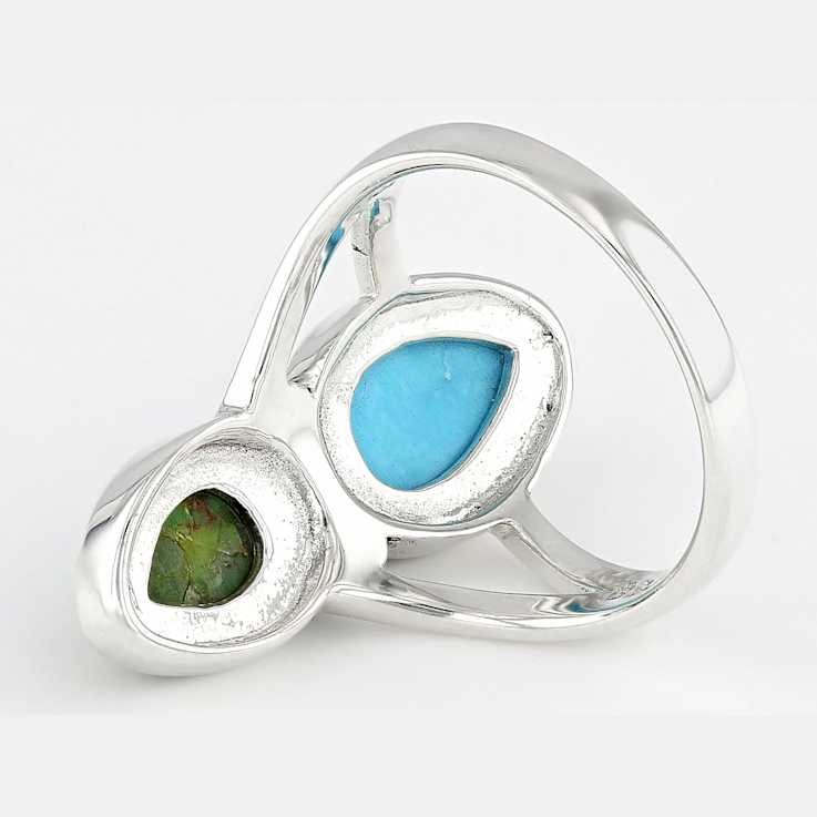 Blue And Green Turquoise Two-Stone Ring In Sterling Silver