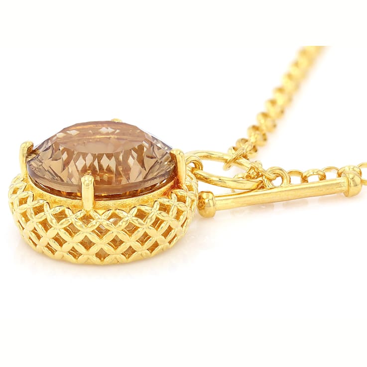 Champagne Quartz Round Toggle Solitaire Necklace In 18K Gold Over
Sterling Silver 8.84ct