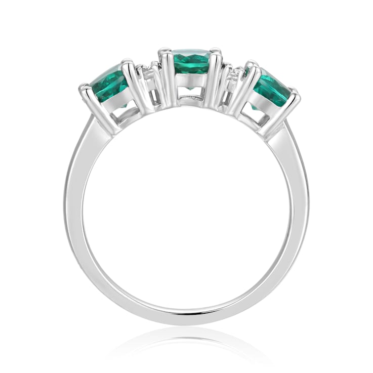 Green Emerald and Moissanite Sterling Silver 3-Stone Ring