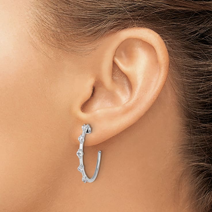 Rhodium Over 14K White Gold Lab Grown Diamond SI1/SI2, G H I, Hoop Earrings