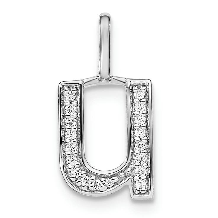 14K White Gold Diamond Lower Case Letter U Initial Pendant