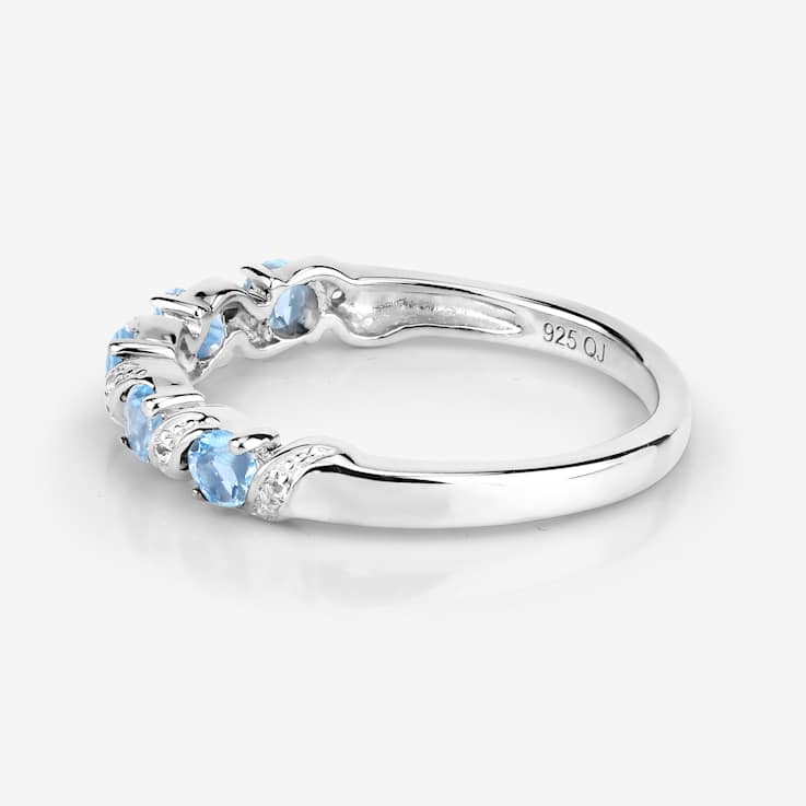 Swiss Blue Topaz and White Topaz Sterling Silver 5 Stone Band Ring