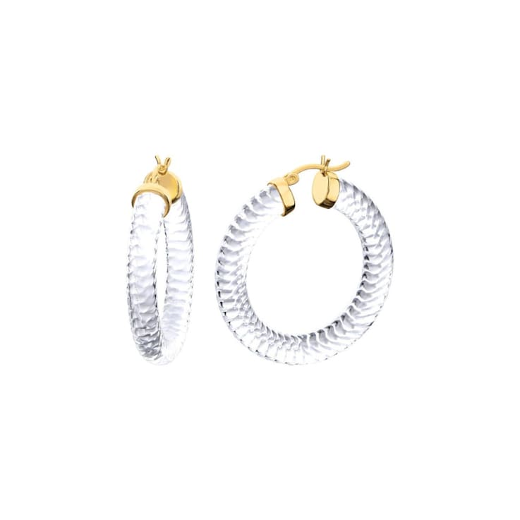 14K Yellow Gold Over Sterling Silver Clear Cable Acrylic Hoops
