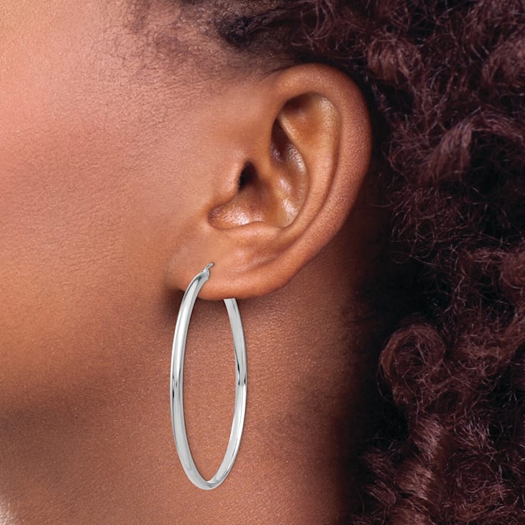 Rhodium Over 14k White Gold 1 15/16" Polished Hoop Earrings