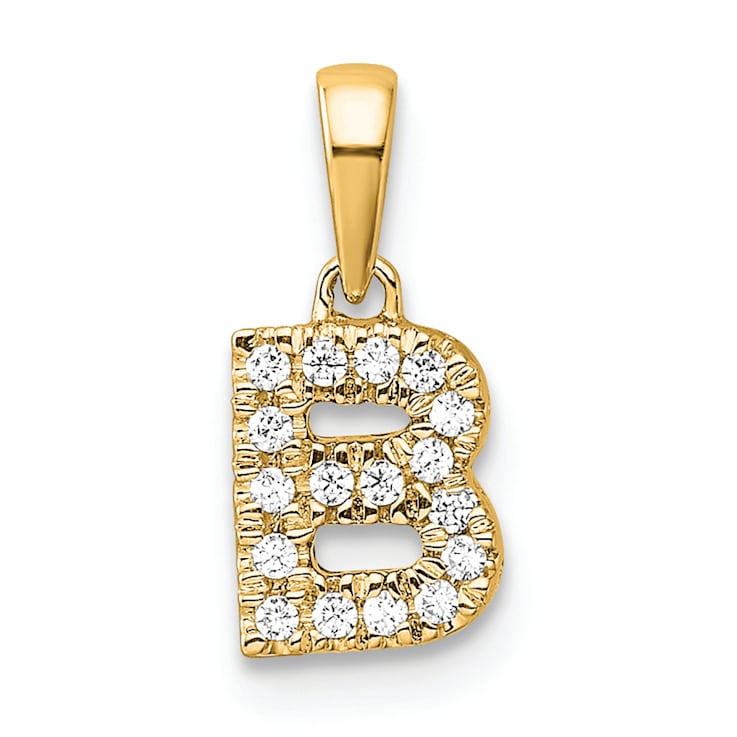 14K Yellow Gold Diamond Letter B Initial with Bail Pendant