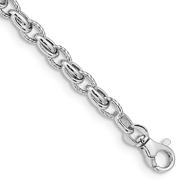 Rhodium Over 14k White Gold 6mm Polished Fancy Link Bracelet