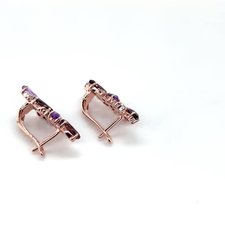 14K Rose Gold Over Sterling Silver Amethyst Round Drop Earrings