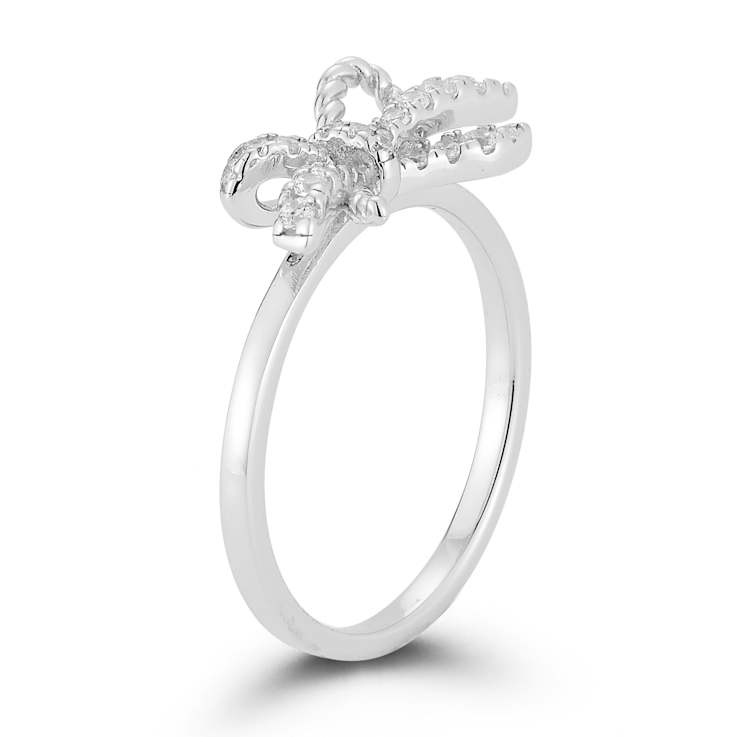 Rachel Zoe CZ Dainty Bow Ring in Rhodium Over Sterling Silver