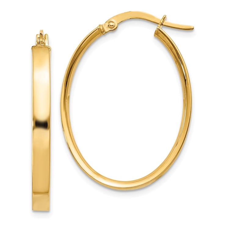 14k Yellow Gold 3mm Oval Hoop Earrings