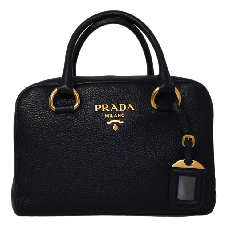 Prada Vitello Phenix Black Leather Web Stripe Crossbody Satchel Bag 1BG26A