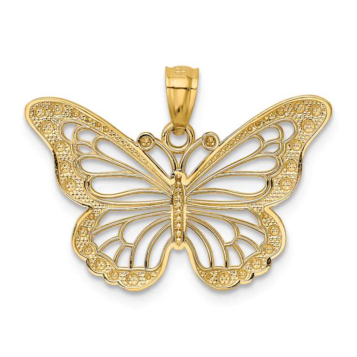 14k Two-tone Gold  Diamond-Cut Polished Open Butterfly Pendant