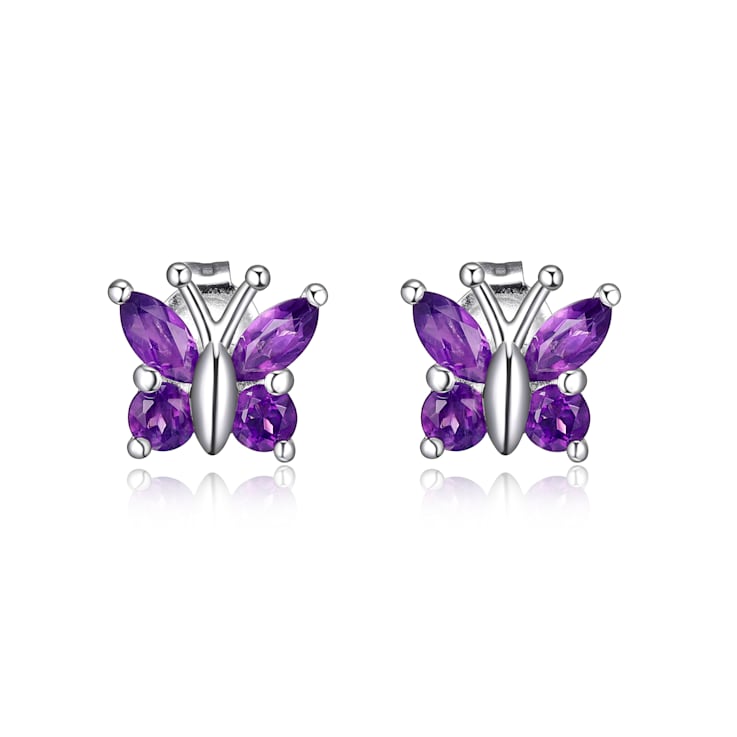 Purple Amethyst Sterling Silver Butterfly Earrings