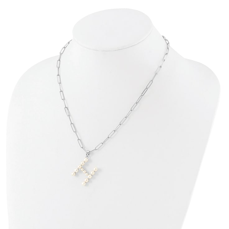 Rhodium Over Sterling Silver 3-5.5mm Freshwater Cultured Pearl LETTER H
18-inch Necklace
