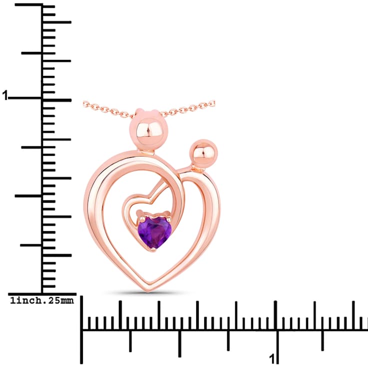 Purple Amethyst Mom and Child Interlink Heart 18K Rose Gold Over
Sterling Silver Pendant With Chain