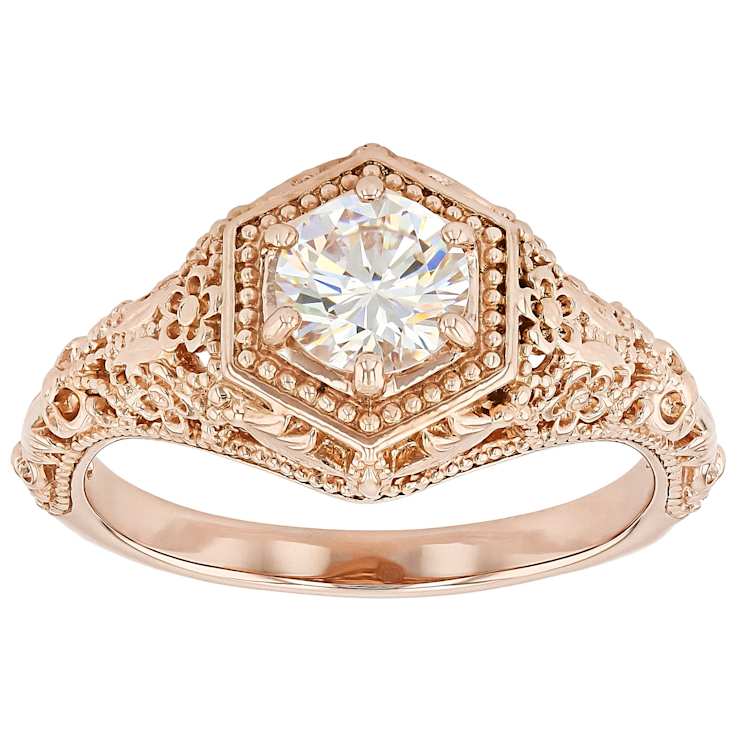 Diamond Simulant Round Vintage Inspired Ring In 18K Rose Gold Over
Sterling Silver 1.08ct
