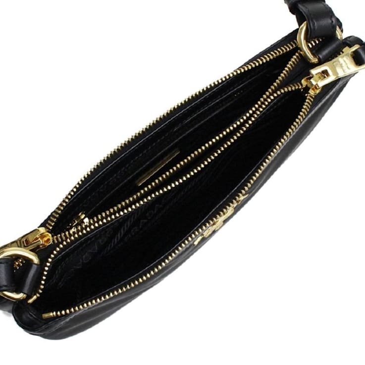 Prada Logo Tessuto Nylon Soft Calf Trim Black Crossbody Bag