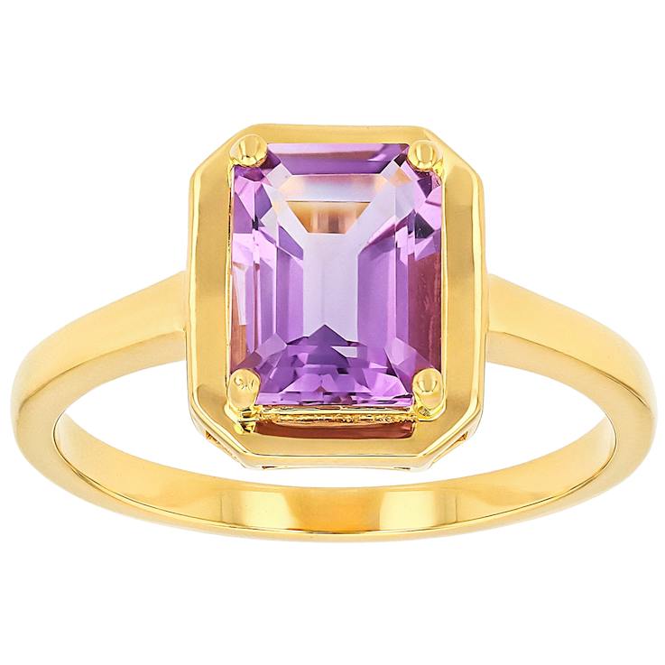 Canela Amethyst Solitaire Ring In 18K Gold Over Sterling Silver