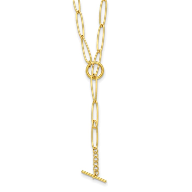 18K Yellow Gold 6.6mm Oval Link Y-drop 20-inch Toggle Necklace