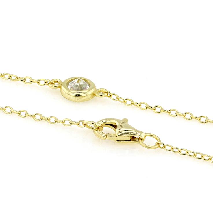 DaInty Moissanite Station Necklace In 14K Gold Over Sterling Silver