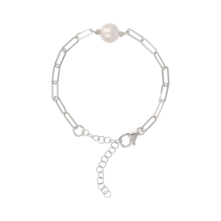 Cultured Pearl Paperclip Chain Bracelet in Sterling Silver
