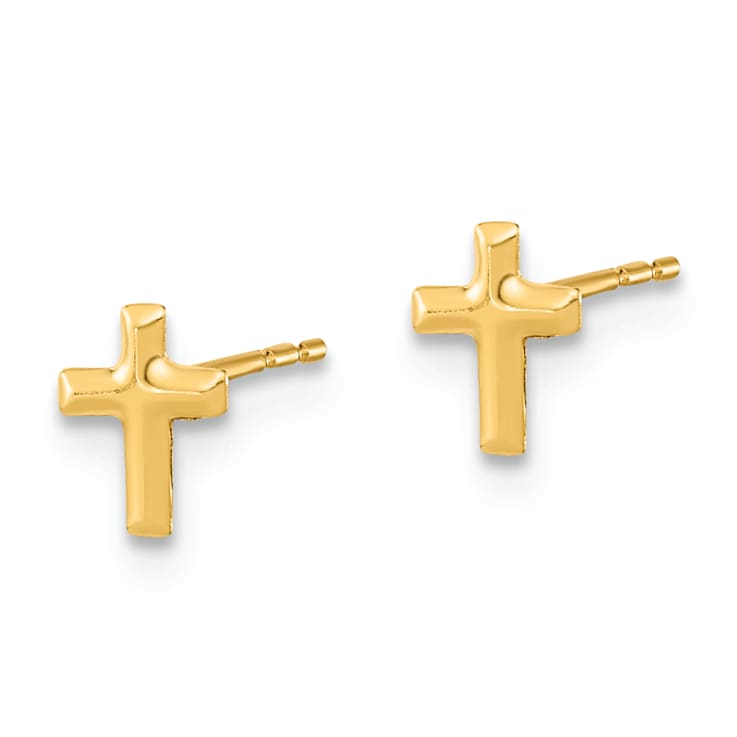 14k Yellow Gold Polished Set of 3mm Ball stud, CZ Flowers and Cross 3
Pair Earrings Set
