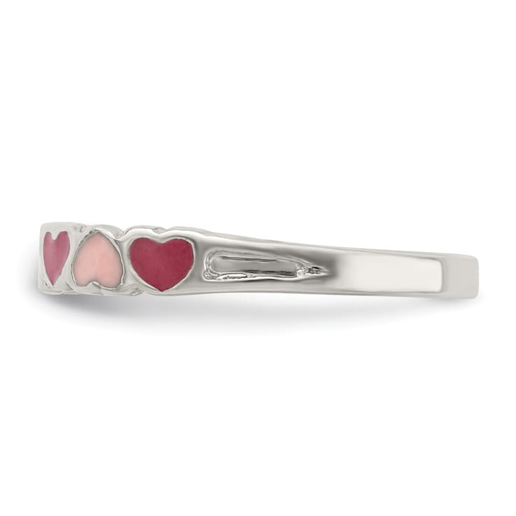 Rhodium Over Sterling Silver Children's Enameled Hearts Ring