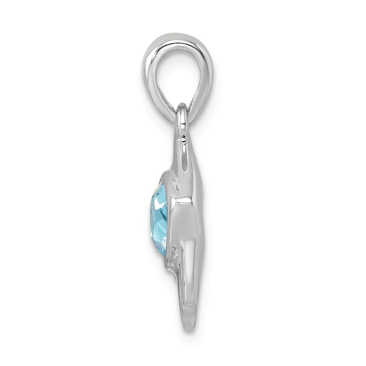 Rhodium Over Sterling Silver Polished Crystal Angel Fish Pendant