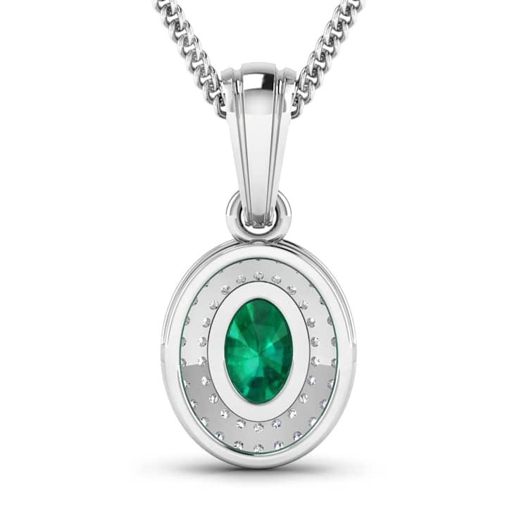 0.56ctw 14K White Gold Zambian Emerald and White Diamond Pendant with 18
inch Cable Chain