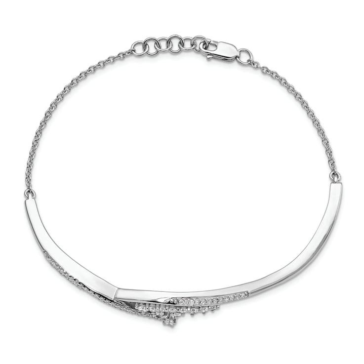 Rhodium Over 14k White Gold Polished Fancy Florina Diamond Bracelet