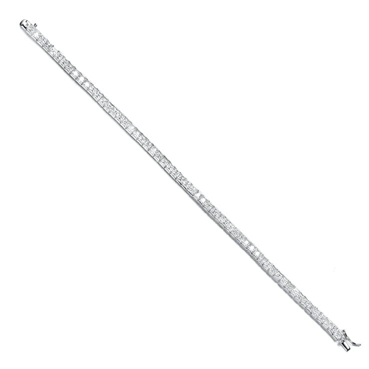 Square-Cut CZ Tennis Bracelet In Rhodium Over Brass