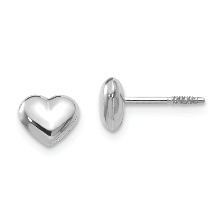 Rhodium Over 14k White Gold Puff Heart Post Earrings