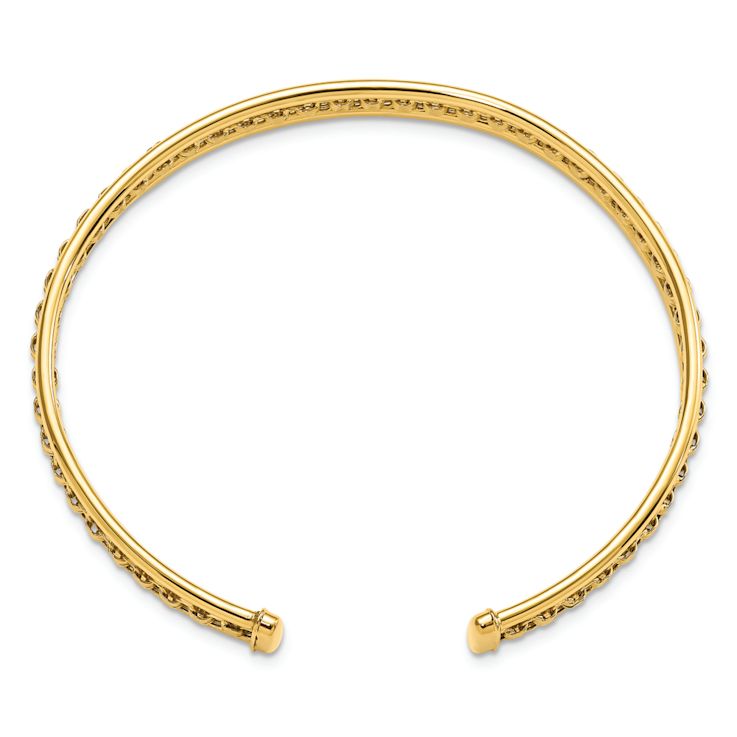 14k Yellow Gold 6.8mm Polished and Textured Cuff Bangle