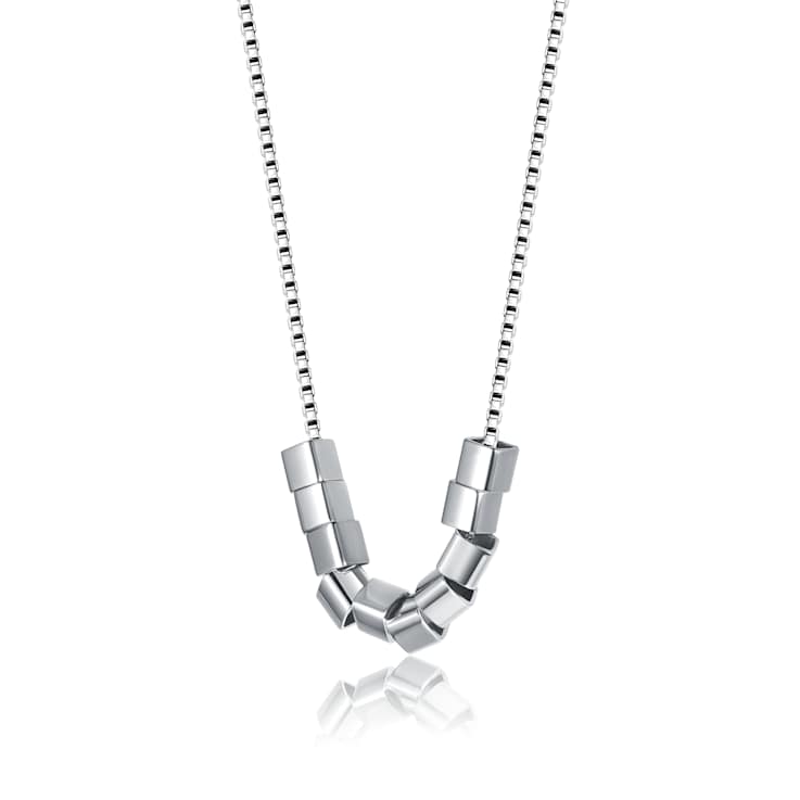 Cylindrical Bead Statement Necklace In Rhodium Over Brass