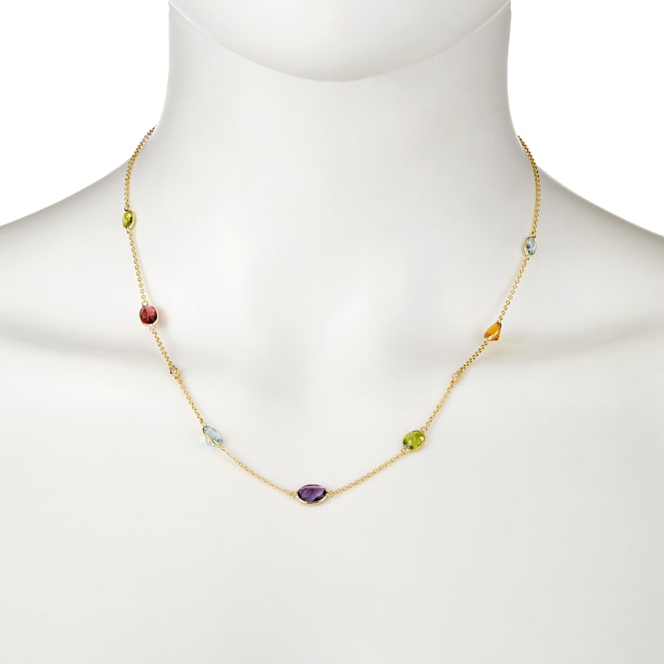 Multi-Gem 14k Yellow Gold Necklace 5.82ctw